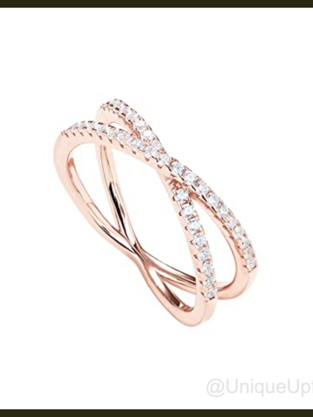 14K Rose Gold Plated Criss Cross X Ring with Cubic Zirconia for Women